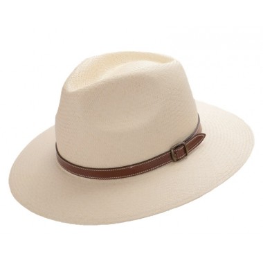 Aser sombrero de hombre panamá copa safari color natural y correa de piel marrón con hebilla. Fernández y ROCHE