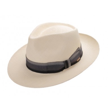 Bour sombrero de hombre panamá color natural y cinta de rayas grises. Fernández y ROCHE