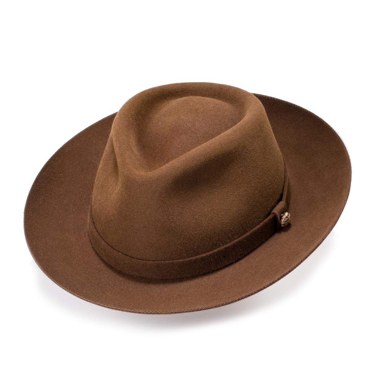 Sombrero Fedora Color Marrón Exclusivo A Mano 